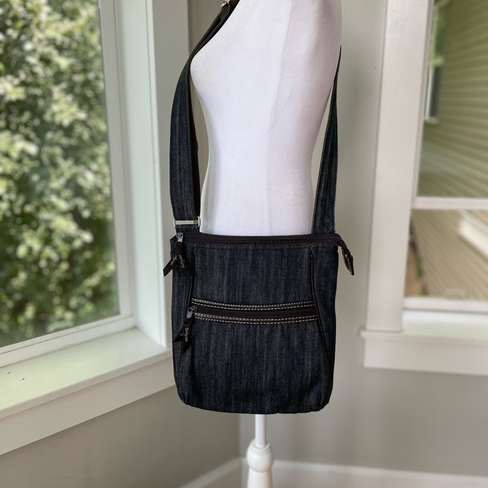 Thirty-One Black Denim Adjustable Crossbody Tote Bag Purse - Picture 6 of 10